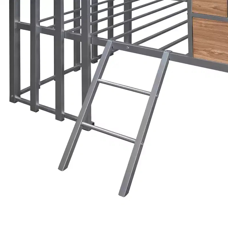 Lit mezzanine en métal en forme de maison, jumeau, 1 personne – Noir / Argent / Blanc