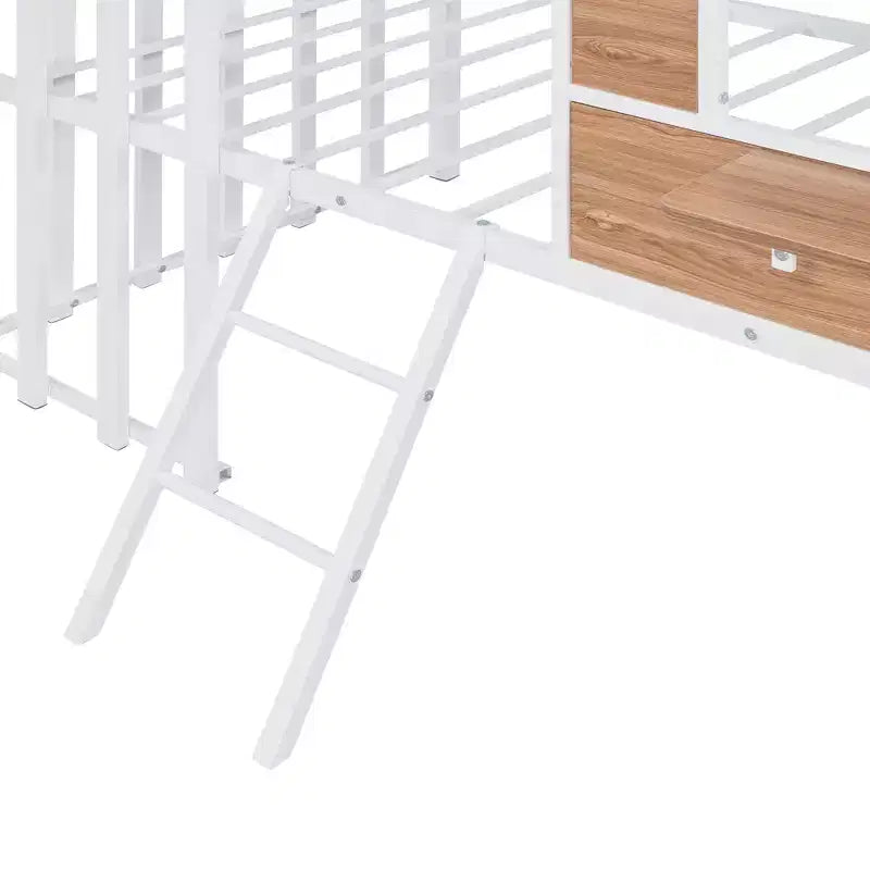 Lit mezzanine en métal en forme de maison, jumeau, 1 personne – Noir / Argent / Blanc