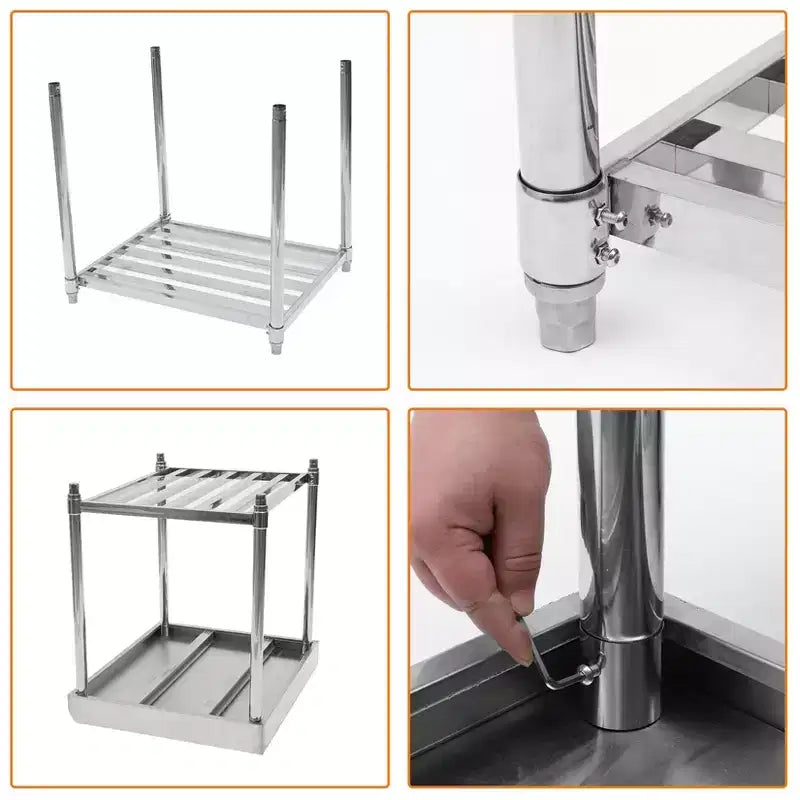 Table de préparation en acier inoxydable argenté à 2 étagères avec dosseret, mono-utilisateur