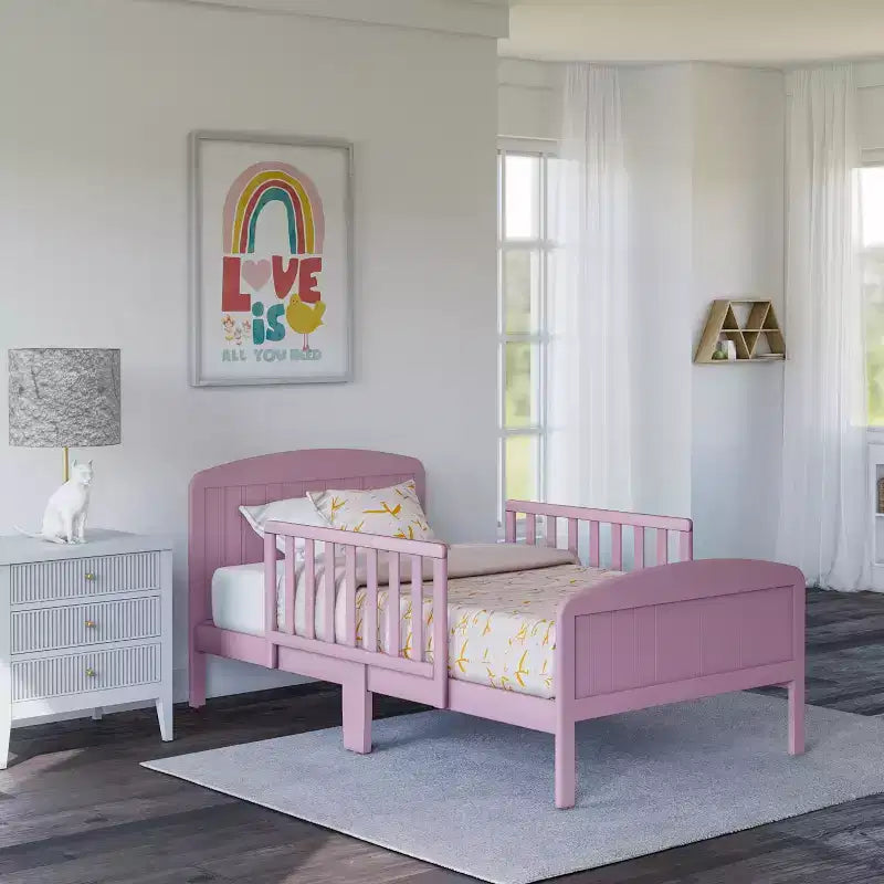 Lit de tout-petit en pin avec barrières de sécurité – Argile / Gris perle / Expresso / Rose / Blanc, Pour 1 enfant