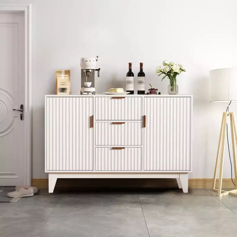 Buffet cannelé brun/blanc avec 3 tiroirs et 2 portes