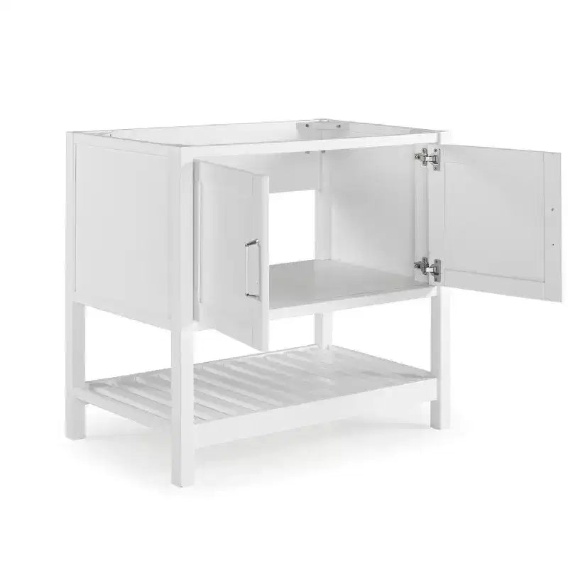 Meuble-lavabo blanc autoportant pour salle de bain, style Shaker, portes à fermeture amortie, un évier, 36 po.