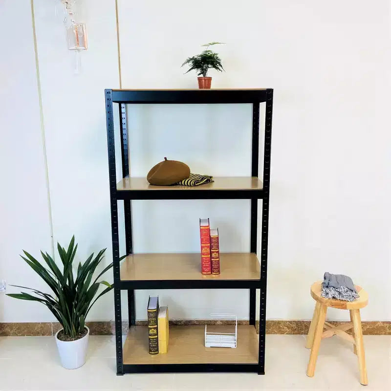 Étagère de rangement noire à 4 niveaux, réglable, montage par 1 personne