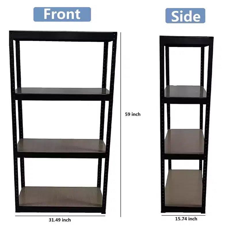 Étagère de rangement noire à 4 niveaux, réglable, montage par 1 personne