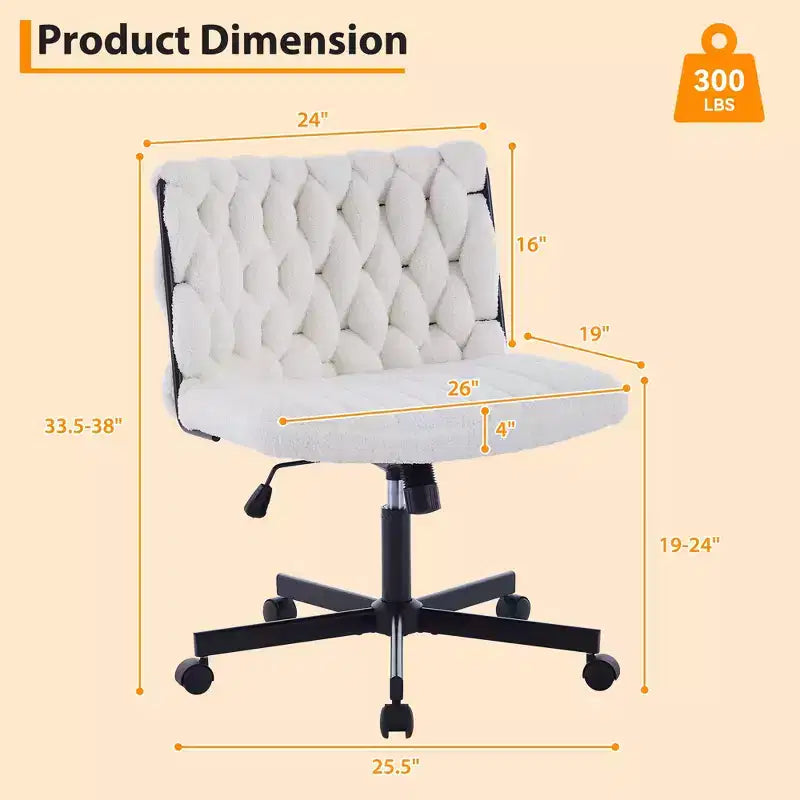Chaise de bureau pivotante sans accoudoirs en polaire nounours et velours beige/gris/rose à croisillons, 1 personne, hauteur réglable, 136 kg