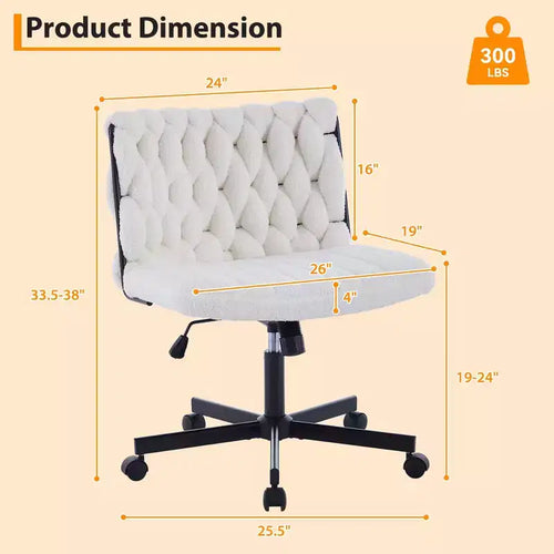 Chaise de bureau pivotante sans accoudoirs en polaire nounours et velours beige/gris/rose à croisillons, 1 personne, hauteur réglable, 136 kg