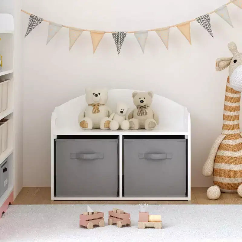 Banc coffre à jouets blanc avec 2 tiroirs en tissu, pour enfants