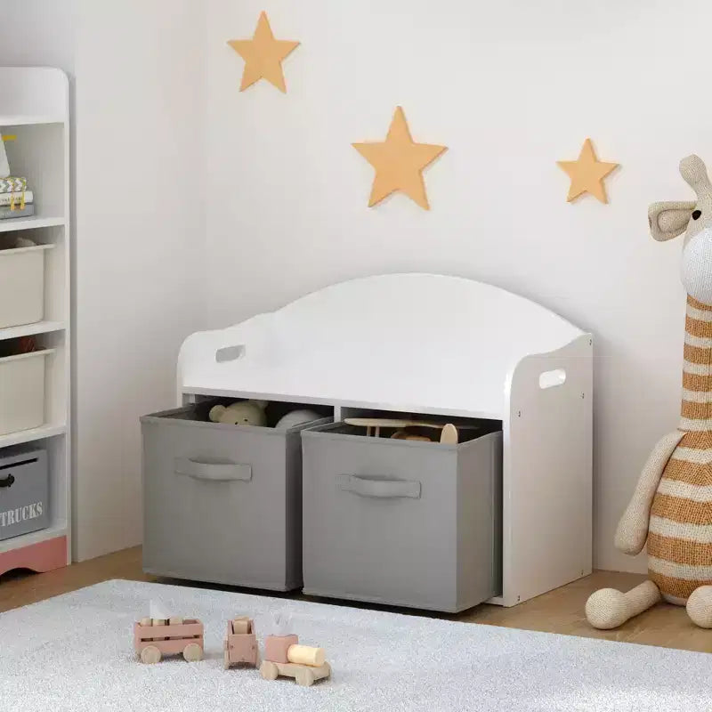 Banc coffre à jouets blanc avec 2 tiroirs en tissu, pour enfants