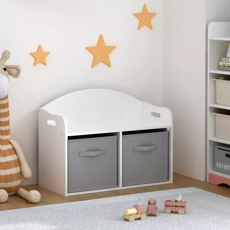Banc coffre à jouets blanc avec 2 tiroirs en tissu, pour enfants
