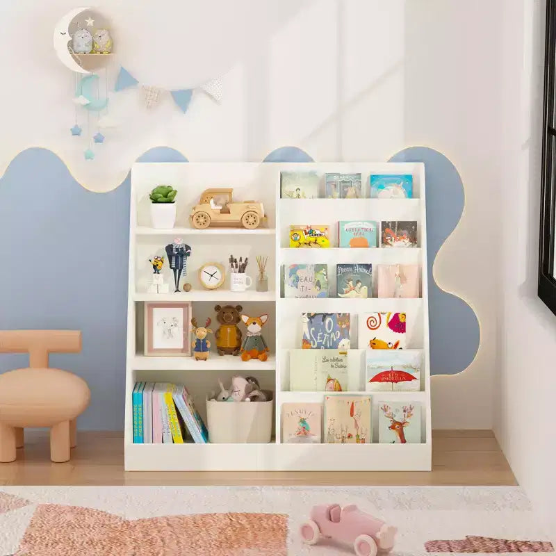 Étagère à livres blanche à 4 niveaux pour enfants avec bac de rangement pour jouets, 1 enfant