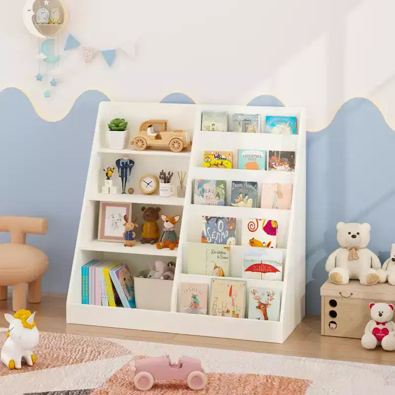 Étagère à livres blanche à 4 niveaux pour enfants avec bac de rangement pour jouets, 1 enfant