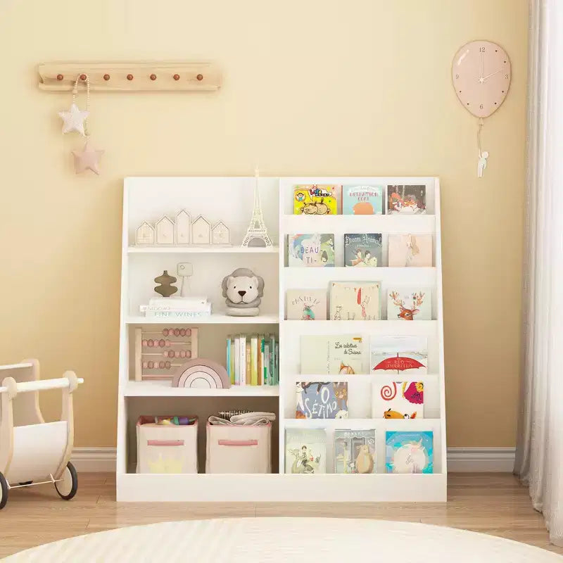 Étagère à livres blanche à 4 niveaux pour enfants avec bac de rangement pour jouets, 1 enfant