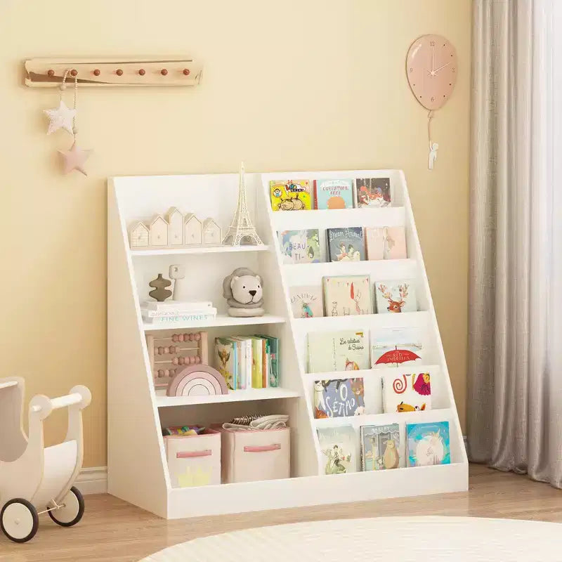 Étagère à livres blanche à 4 niveaux pour enfants avec bac de rangement pour jouets, 1 enfant