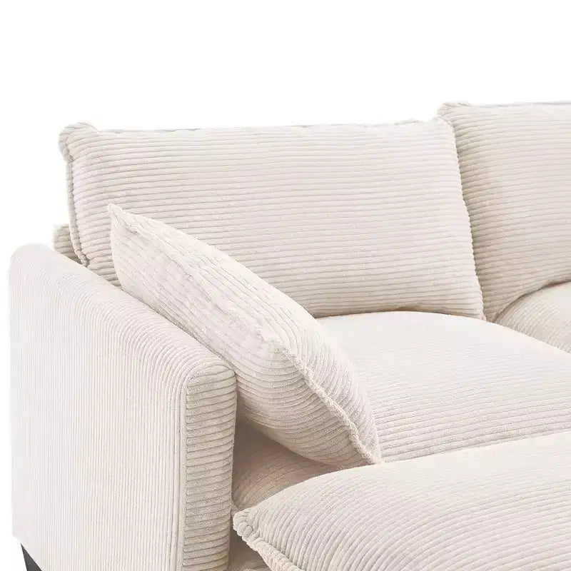 Canapé d'angle en velours côtelé en U, 4 places – Beige / Gris foncé / Vert olive / Jaune, avec 2 poufs mobiles