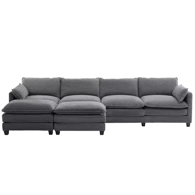 Canapé d'angle en velours côtelé en U, 4 places – Beige / Gris foncé / Vert olive / Jaune, avec 2 poufs mobiles