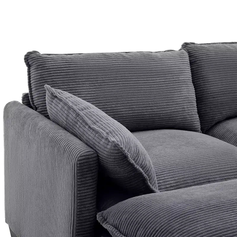 Canapé d'angle en velours côtelé en U, 4 places – Beige / Gris foncé / Vert olive / Jaune, avec 2 poufs mobiles