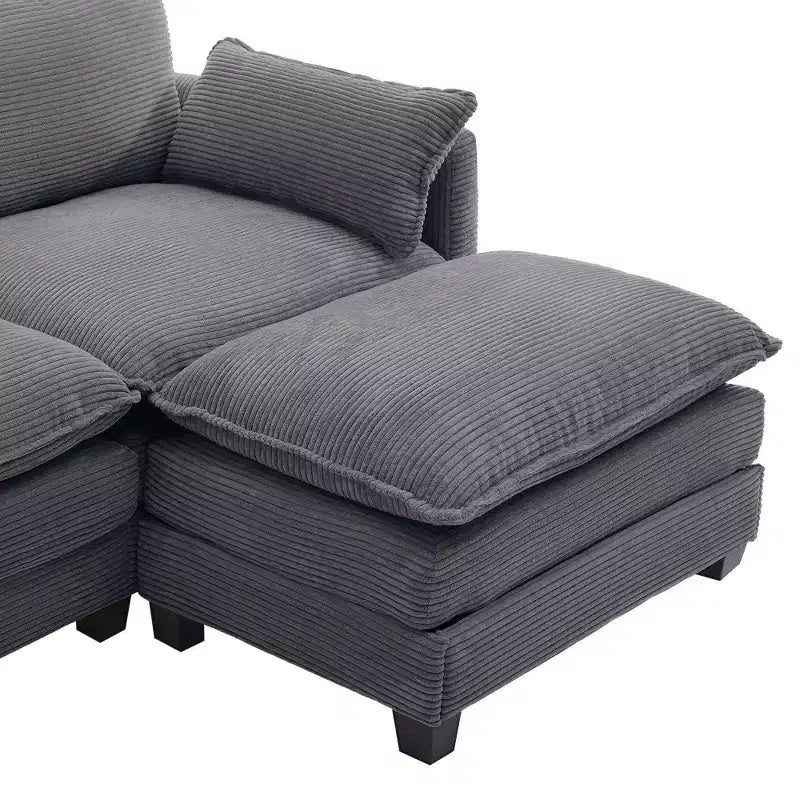 Canapé d'angle en velours côtelé en U, 4 places – Beige / Gris foncé / Vert olive / Jaune, avec 2 poufs mobiles