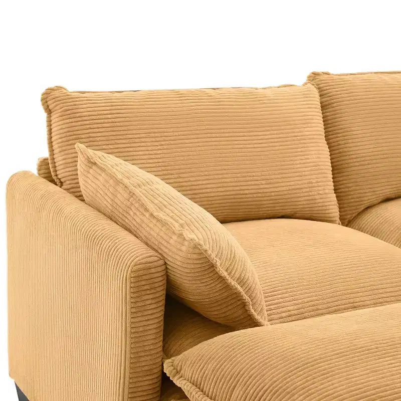 Canapé d'angle en velours côtelé en U, 4 places – Beige / Gris foncé / Vert olive / Jaune, avec 2 poufs mobiles