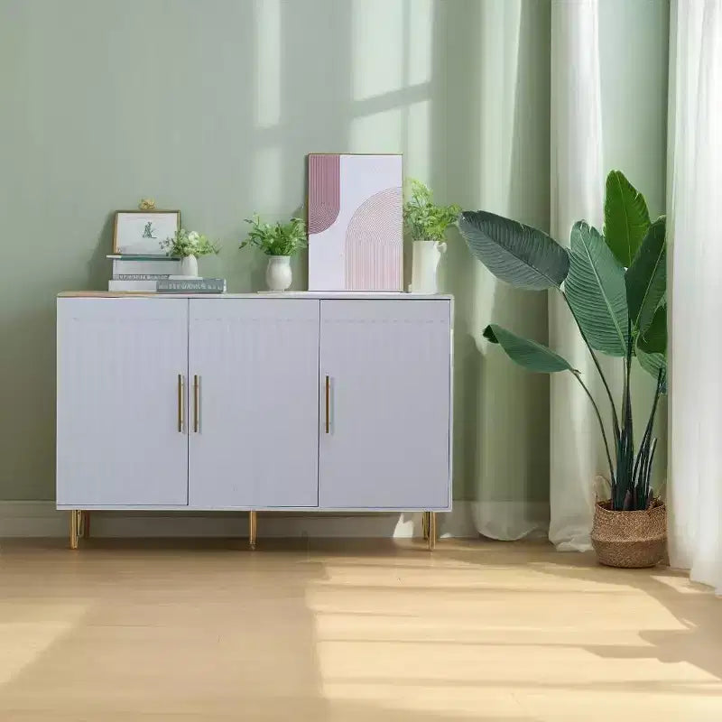 Buffet blanc 3 portes avec poignées dorées – 1 personne