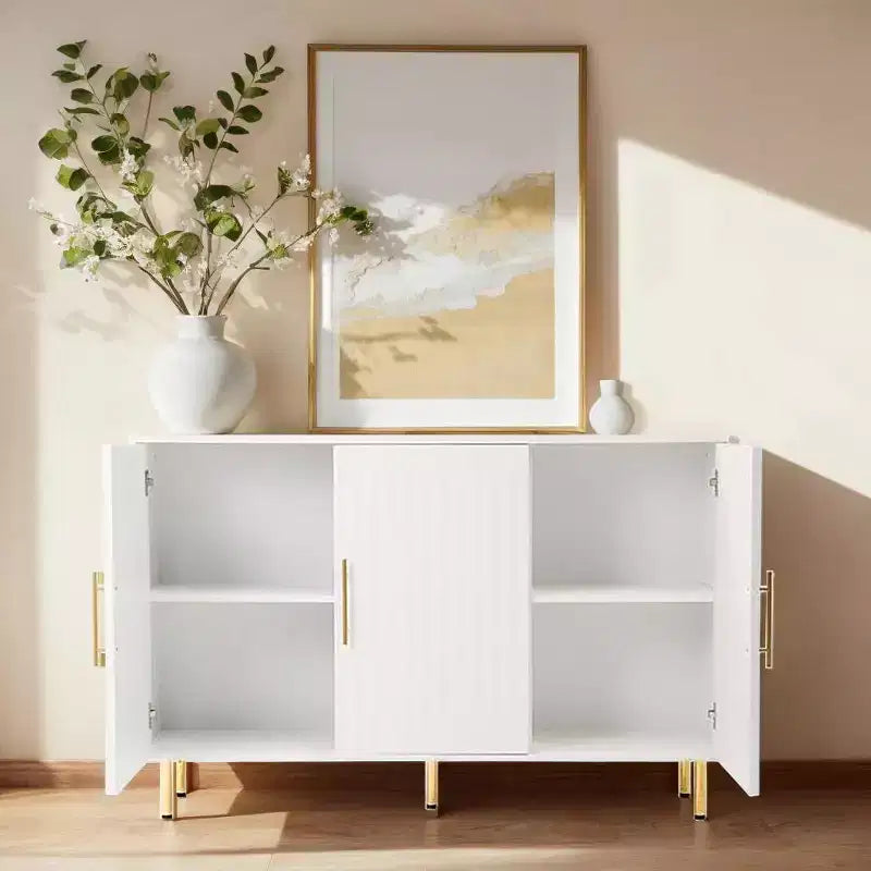 Buffet blanc 3 portes avec poignées dorées – 1 personne