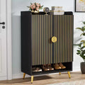 Lantine Shoe Cabinet with Doors, 7-Tier Shoe Storage Cabinet with Adjustable Shelves, for Entryway, Hallway, Closet, Living Room, Black