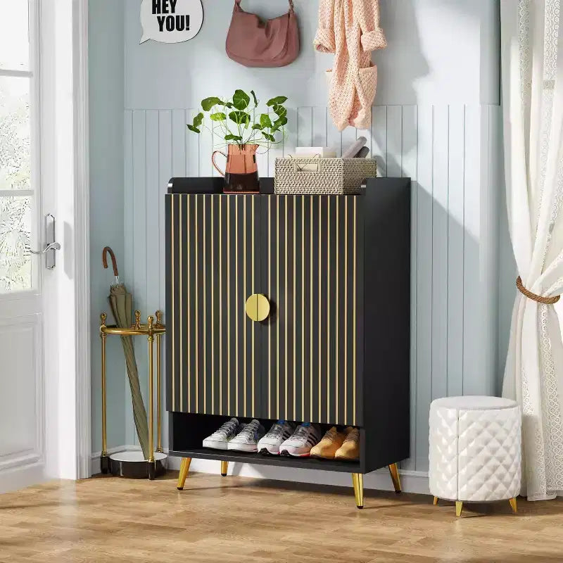 Meuble à Chaussures Noir à 7 Niveaux avec Portes – Jusqu'à 24 Paires