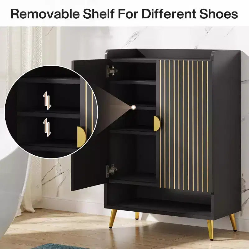 Meuble à Chaussures Noir à 7 Niveaux avec Portes – Jusqu'à 24 Paires