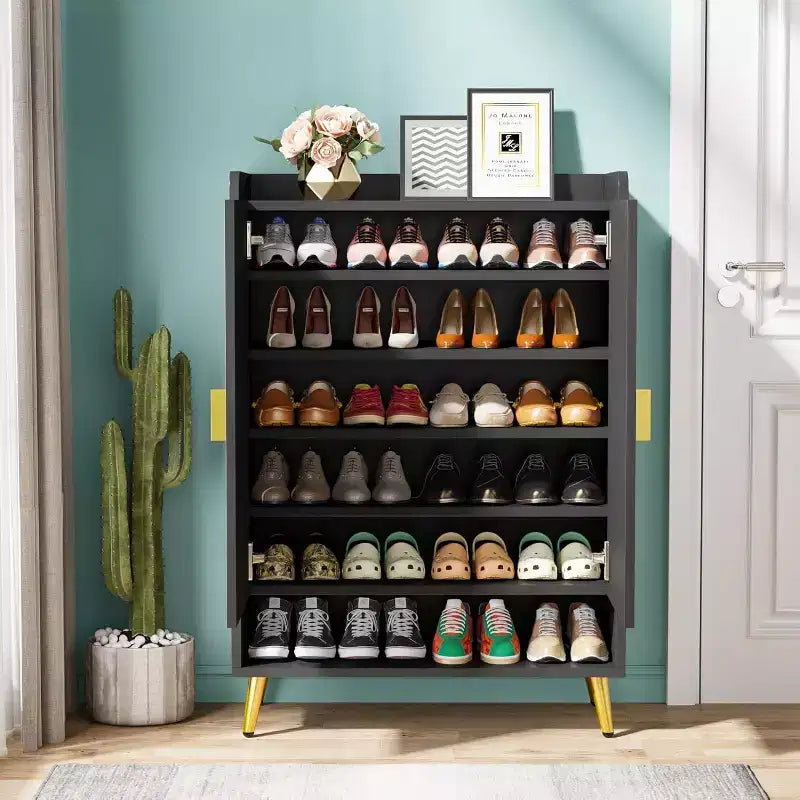 Meuble à Chaussures Noir à 7 Niveaux avec Portes – Jusqu'à 24 Paires