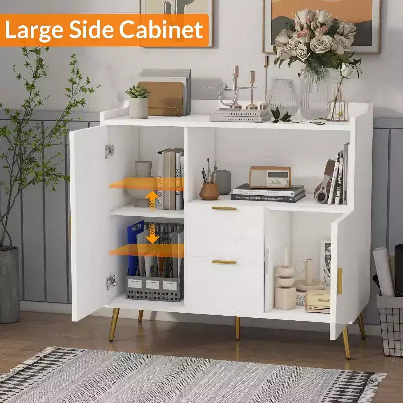 Buffet noir et blanc 100 cm – 2 tiroirs et 2 portes, simple