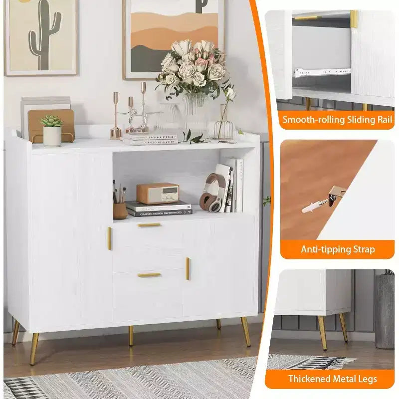 Buffet noir et blanc 100 cm – 2 tiroirs et 2 portes, simple