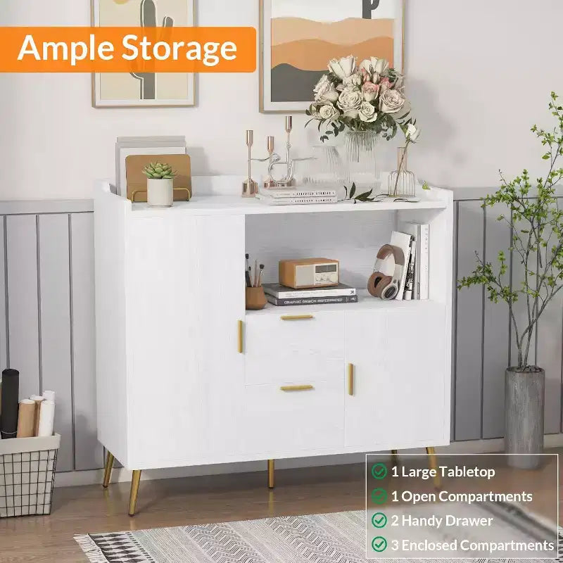 Buffet noir et blanc 100 cm – 2 tiroirs et 2 portes, simple