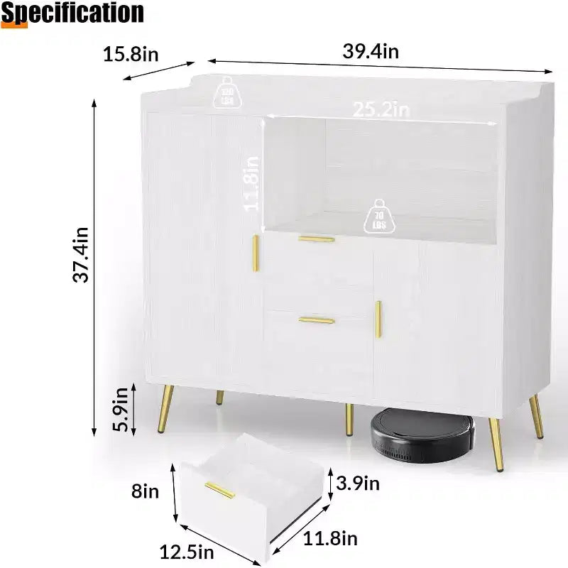 Buffet noir et blanc 100 cm – 2 tiroirs et 2 portes, simple