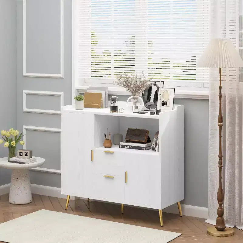 Buffet noir et blanc 100 cm – 2 tiroirs et 2 portes, simple