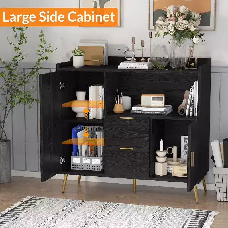 Buffet noir et blanc 100 cm – 2 tiroirs et 2 portes, simple