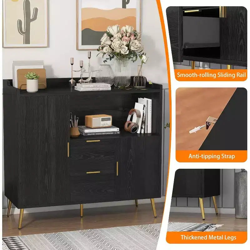 Buffet noir et blanc 100 cm – 2 tiroirs et 2 portes, simple