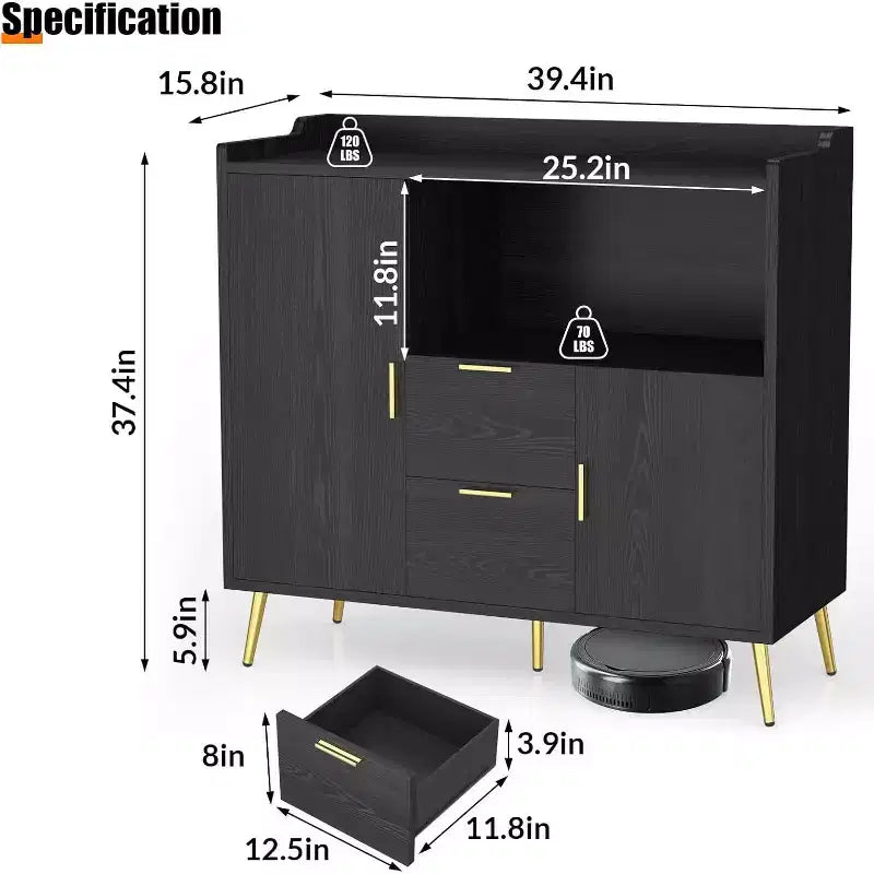 Buffet noir et blanc 100 cm – 2 tiroirs et 2 portes, simple