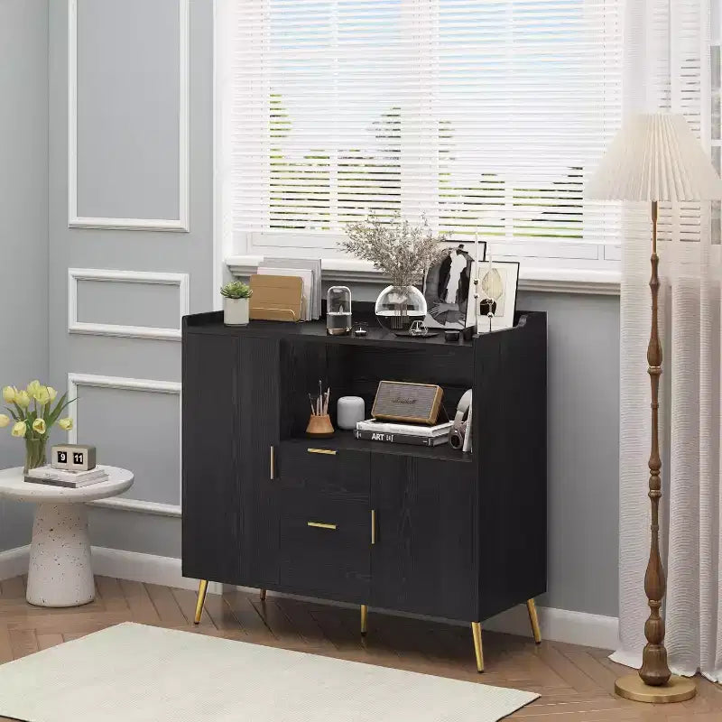 Buffet noir et blanc 100 cm – 2 tiroirs et 2 portes, simple