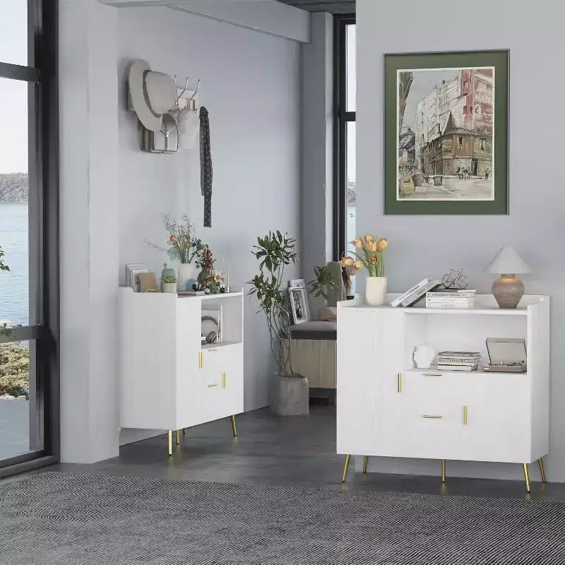 Buffet noir et blanc 100 cm – 2 tiroirs et 2 portes, simple