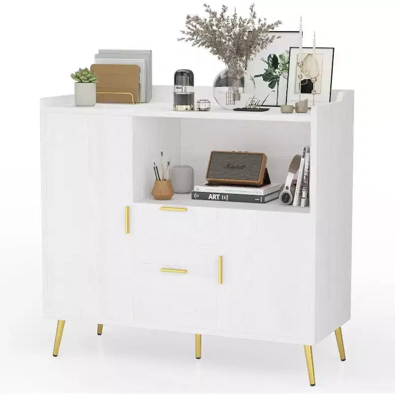 Buffet noir et blanc 100 cm – 2 tiroirs et 2 portes, simple