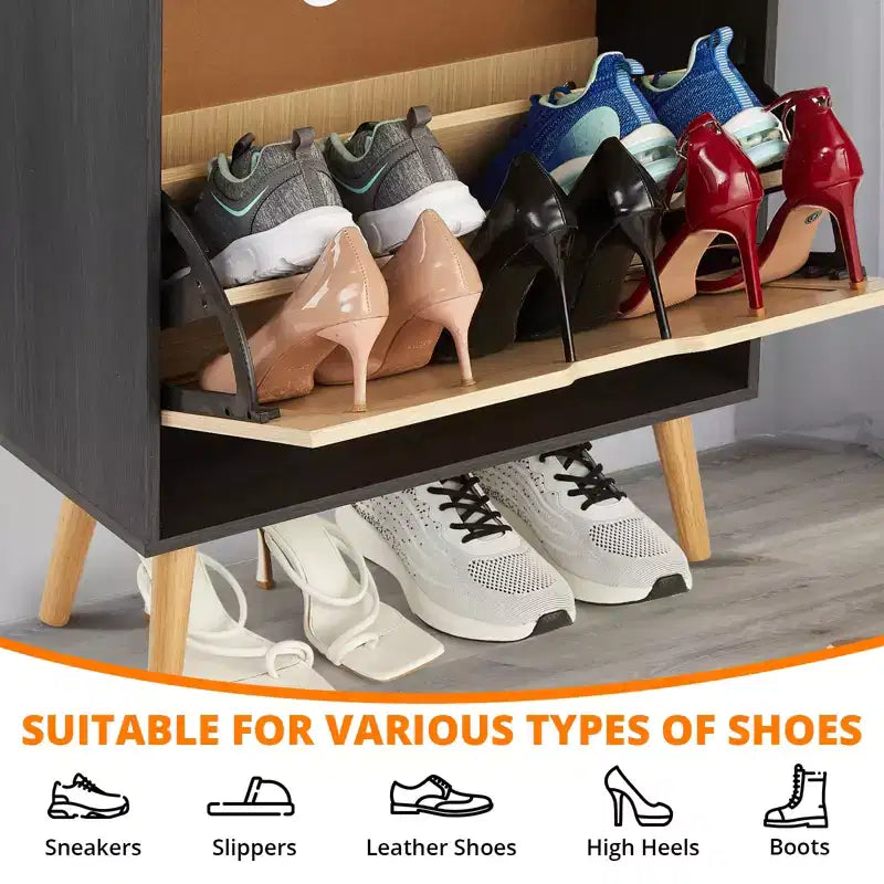 Meuble à chaussures étroit en rotin naturel, 2 tiroirs, autoportant, 1 personne