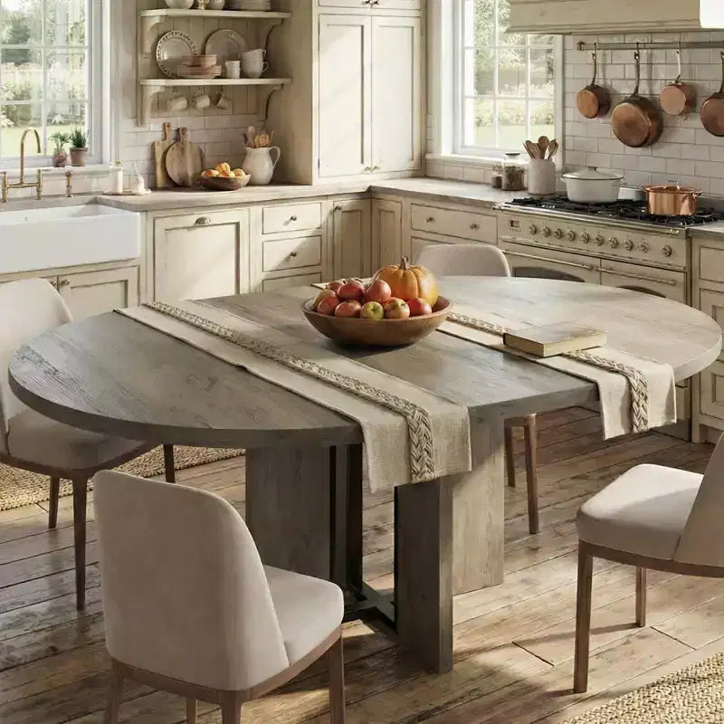 Table à manger ronde extensible noire/marron/grise, pour 4 à 8 personnes
