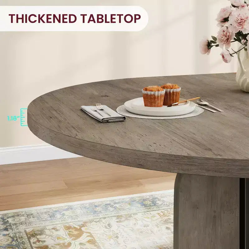 Table à manger ronde extensible noire/marron/grise, pour 4 à 8 personnes