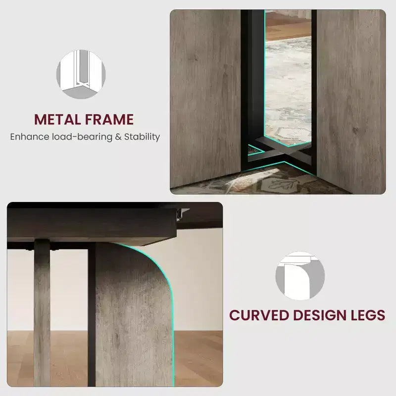Table à manger ronde extensible noire/marron/grise, pour 4 à 8 personnes