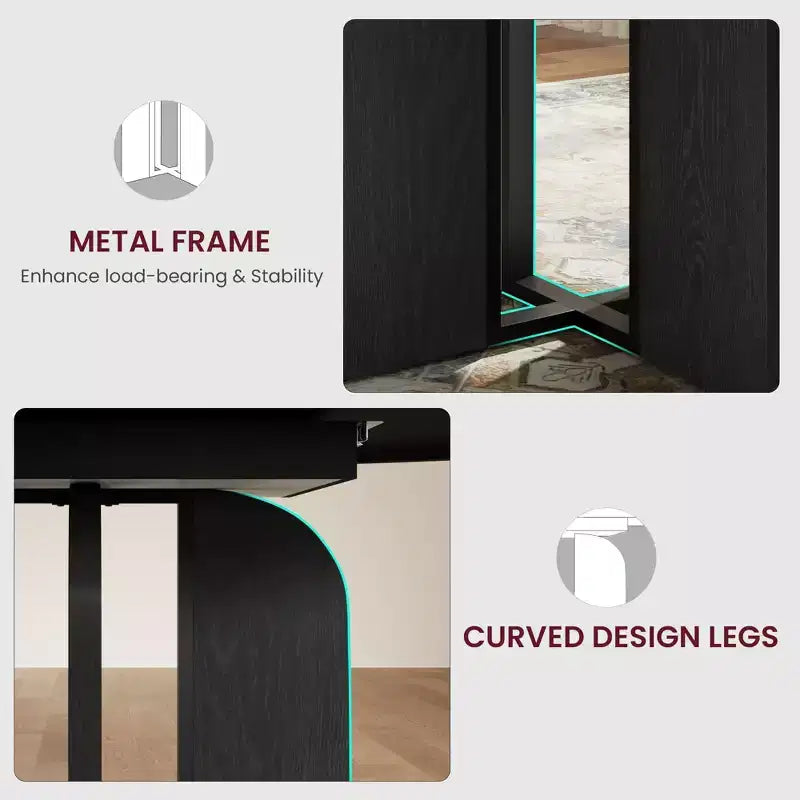 Table à manger ronde extensible noire/marron/grise, pour 4 à 8 personnes
