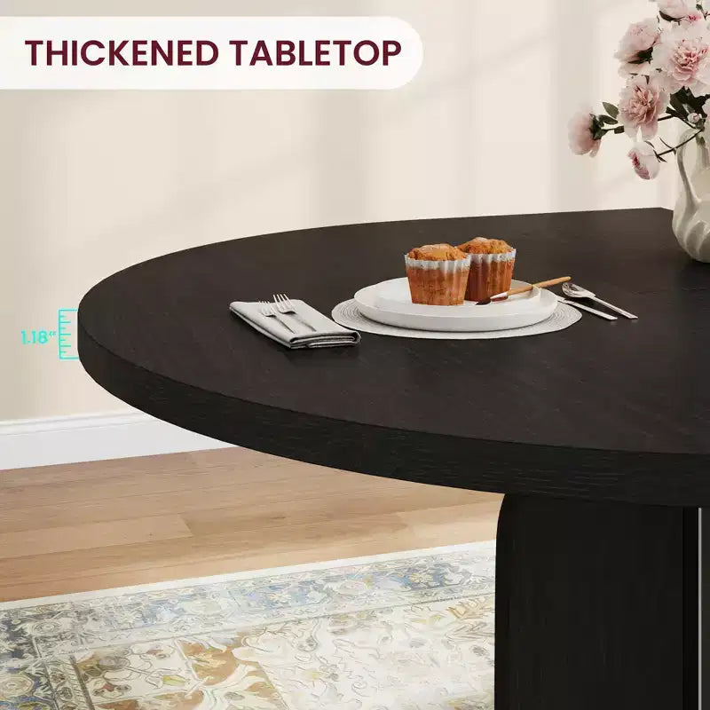 Table à manger ronde extensible noire/marron/grise, pour 4 à 8 personnes
