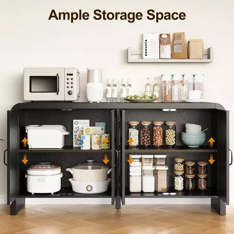 Buffet bas en rotin blanc, meuble de rangement 4 portes 4 étagères, assemblage par 1 personne