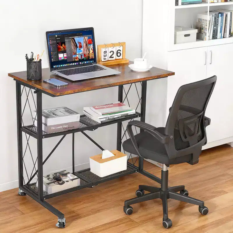 Bureau pliable noir à 3 niveaux avec roulettes – 1 personne