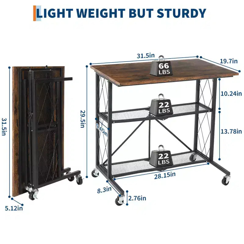 Bureau pliable noir à 3 niveaux avec roulettes – 1 personne