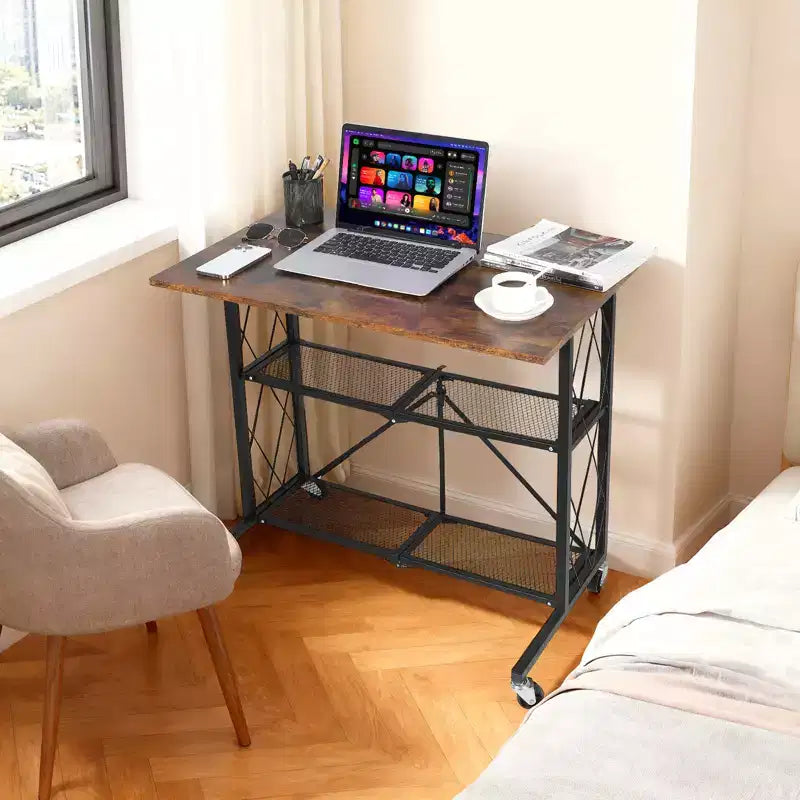 Bureau pliable noir à 3 niveaux avec roulettes – 1 personne