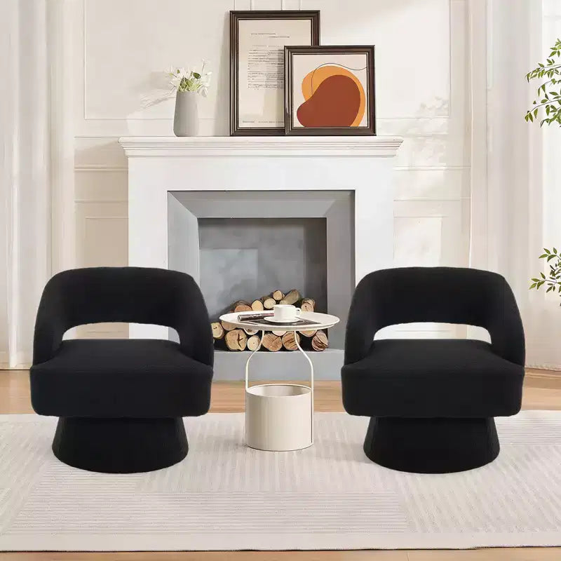 Fauteuil pivotant en velours beige / noir / camel / vert avec dossier rayé, une place